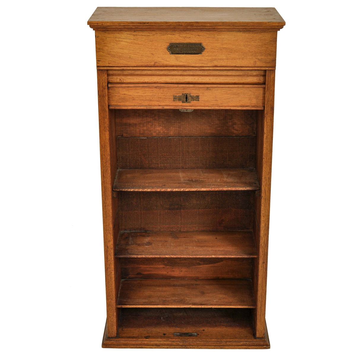 Antique American Oak Poole Bros Railway Ticket Roll Top / Tambour Cabinet, Chicago, ca 1920