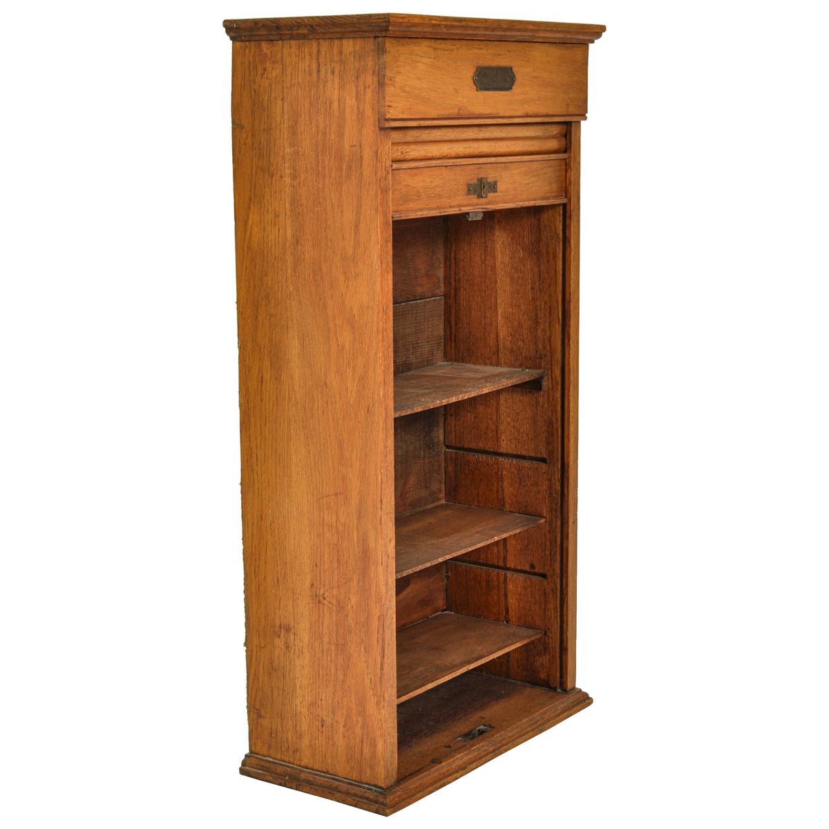 Antique American Oak Poole Bros Railway Ticket Roll Top / Tambour Cabinet, Chicago, ca 1920