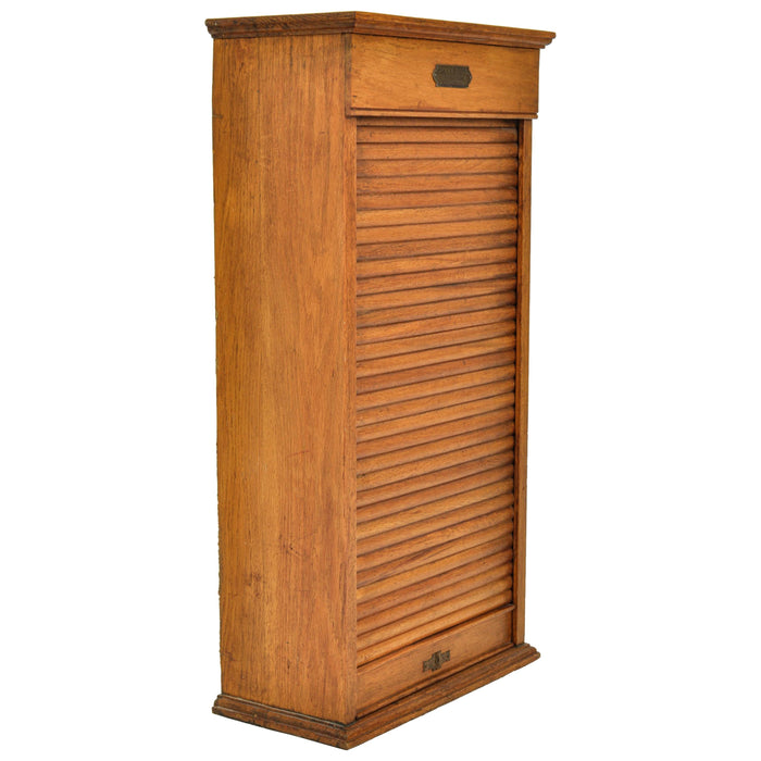 Antique American Oak Poole Bros Railway Ticket Roll Top / Tambour Cabinet, Chicago, ca 1920