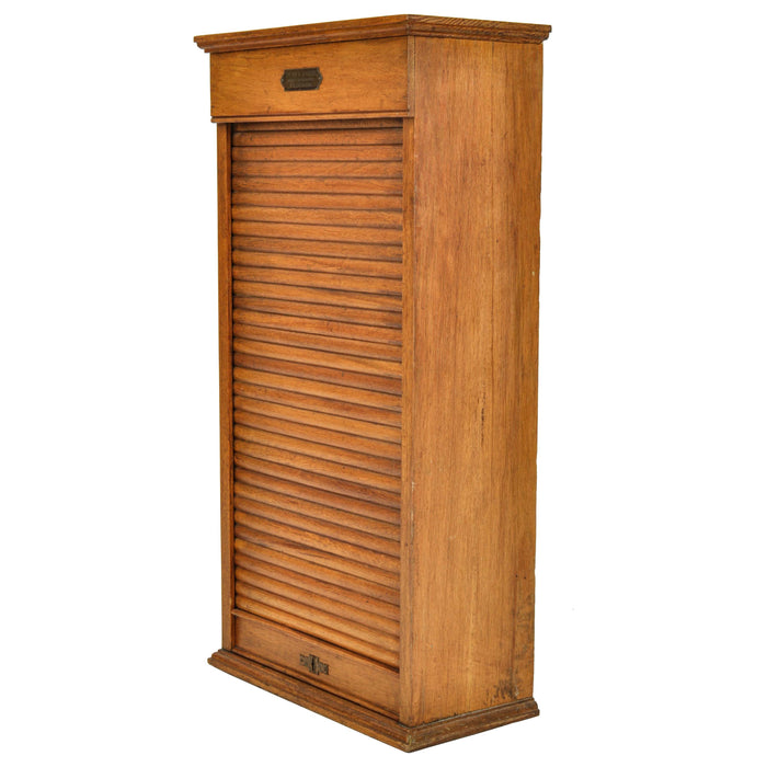 Antique American Oak Poole Bros Railway Ticket Roll Top / Tambour Cabinet, Chicago, ca 1920