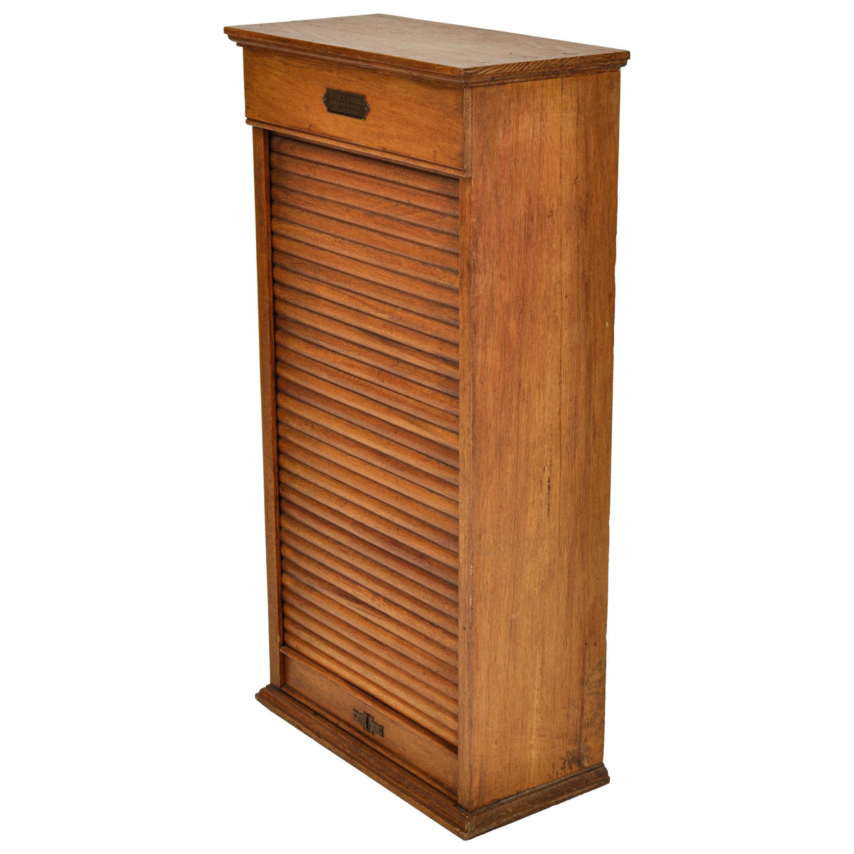 Antique American Oak Poole Bros Railway Ticket Roll Top / Tambour Cabinet, Chicago, ca 1920