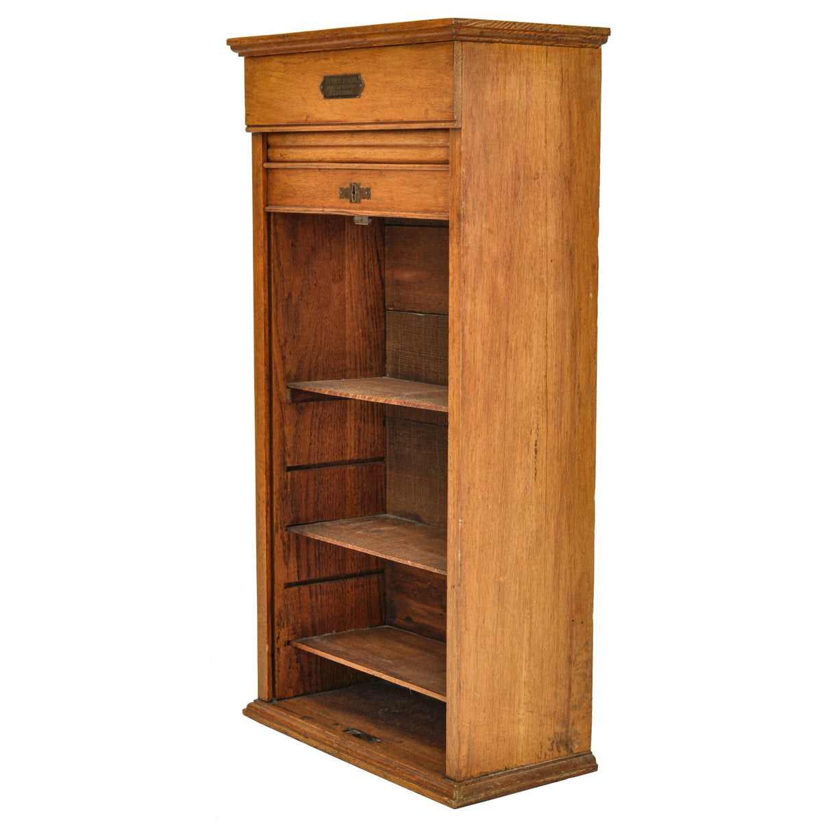 Antique American Oak Poole Bros Railway Ticket Roll Top / Tambour Cabinet, Chicago, ca 1920