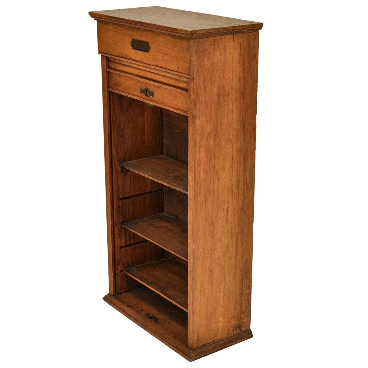 Antique American Oak Poole Bros Railway Ticket Roll Top / Tambour Cabinet, Chicago, ca 1920