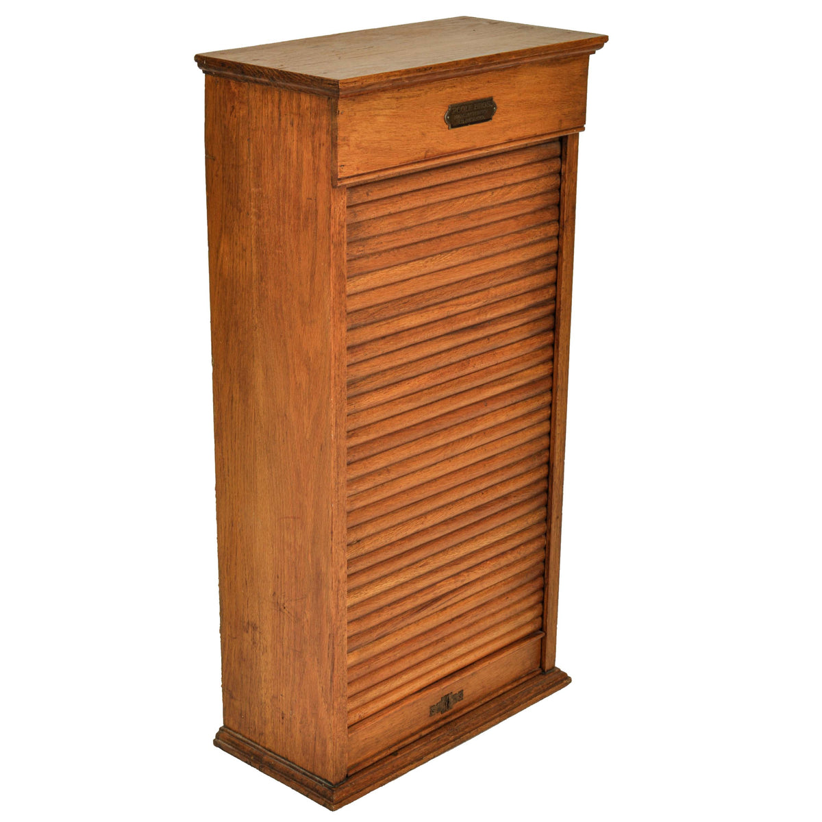 Antique American Oak Poole Bros Railway Ticket Roll Top / Tambour Cabinet, Chicago, ca 1920