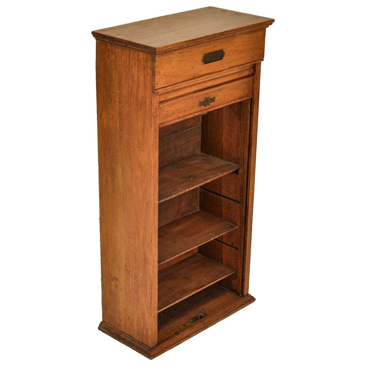 Antique American Oak Poole Bros Railway Ticket Roll Top / Tambour Cabinet, Chicago, ca 1920