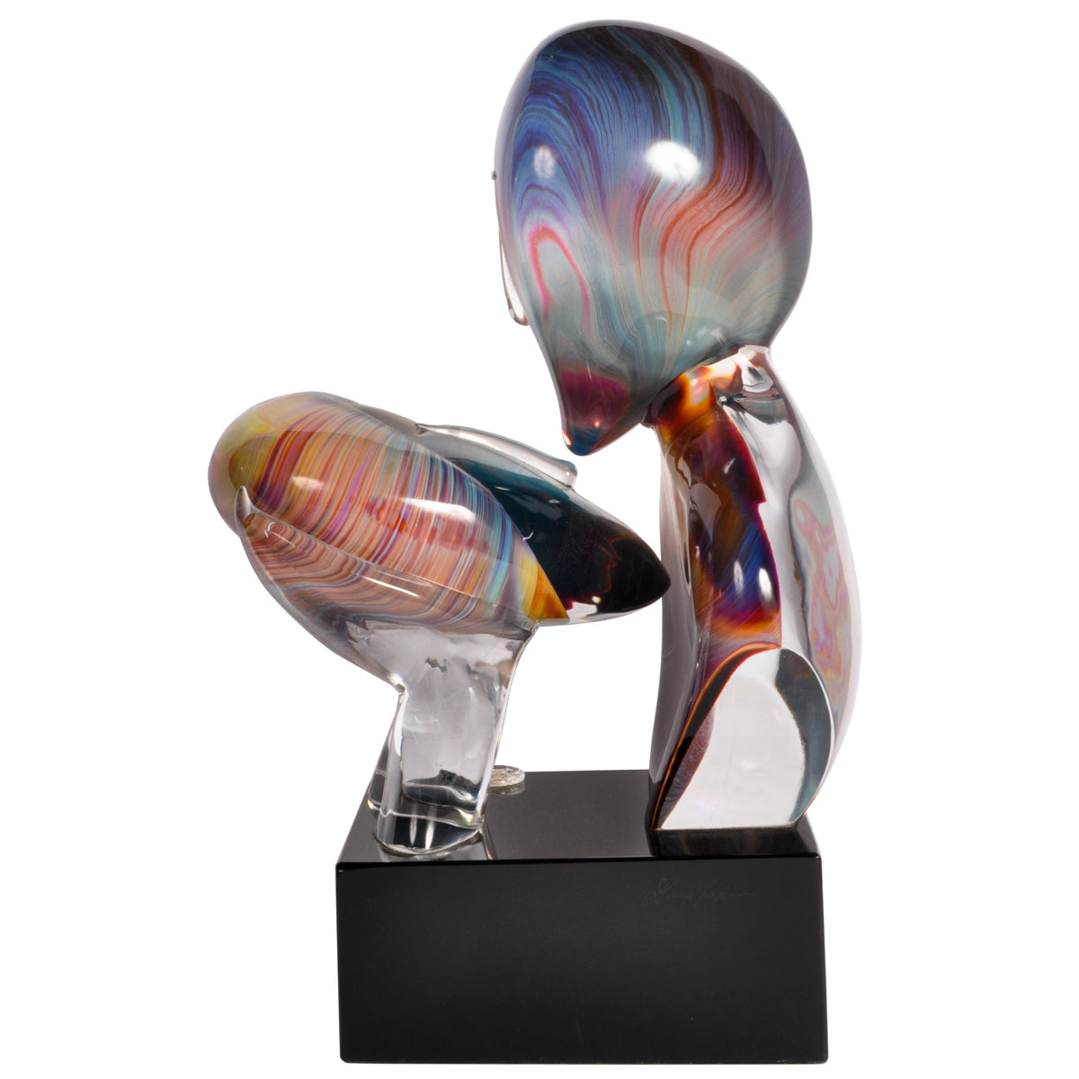 Italian Modernist Handblown Murano Glass Sculpture "The Kiss", Loredano Dino Rosin 1979 Signed