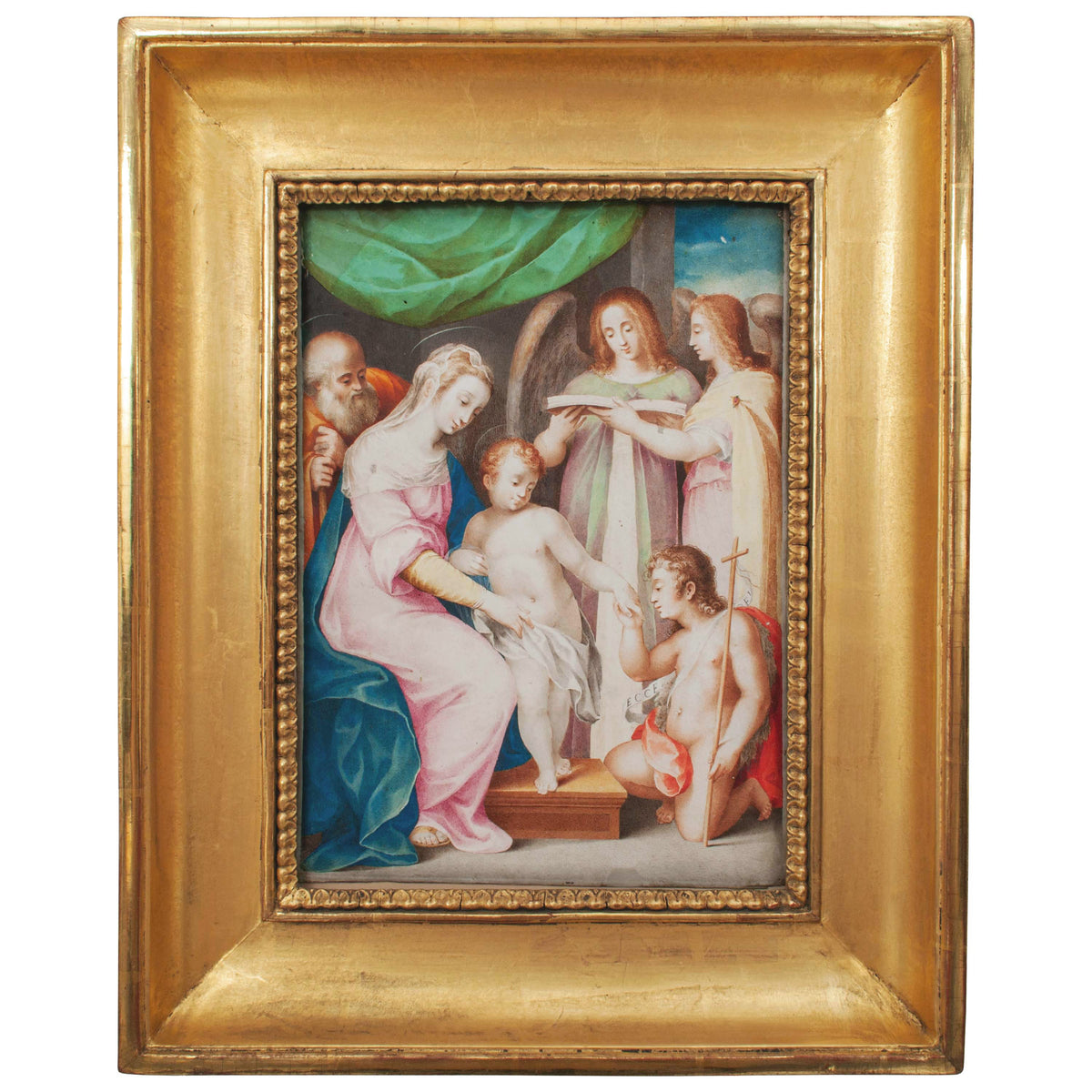 Italian Renaissance Tempera on Parchment Painting Holy Family by Giuseppe Cesari Circa 1595