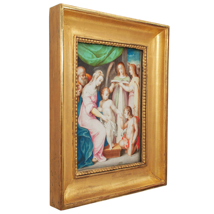 Italian Renaissance Tempera on Parchment Painting Holy Family by Giuseppe Cesari Circa 1595