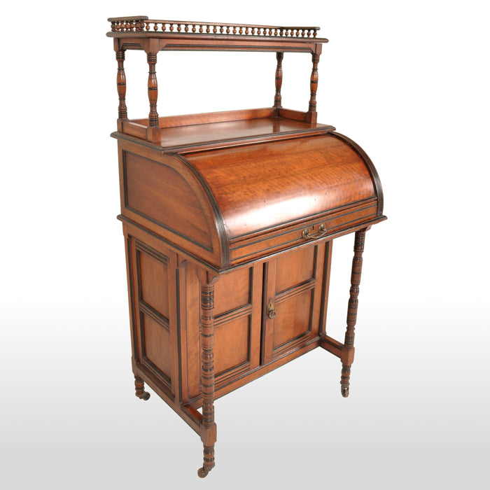 Antique Victorian Aesthetic Movement Cylinder Davenport Desk, Circa 1875
