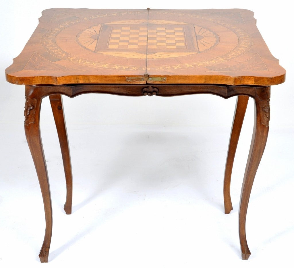 Antique French Provincial Inlaid Walnut Chess/Games Table, Circa 1890