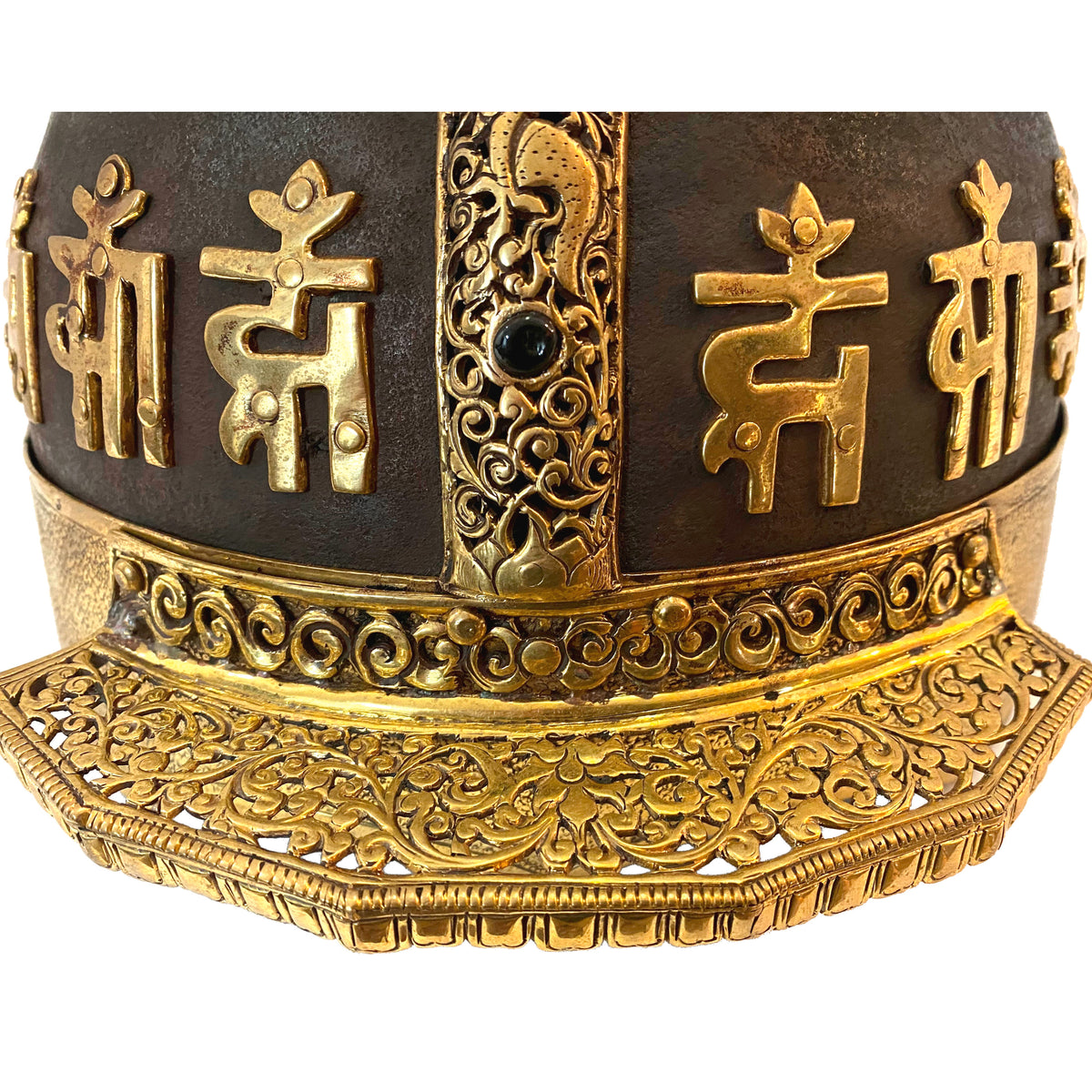Antique 18th Century Imperial Qing Dynasty Parcel Gilt Iron Chinese Helmet, circa 1750