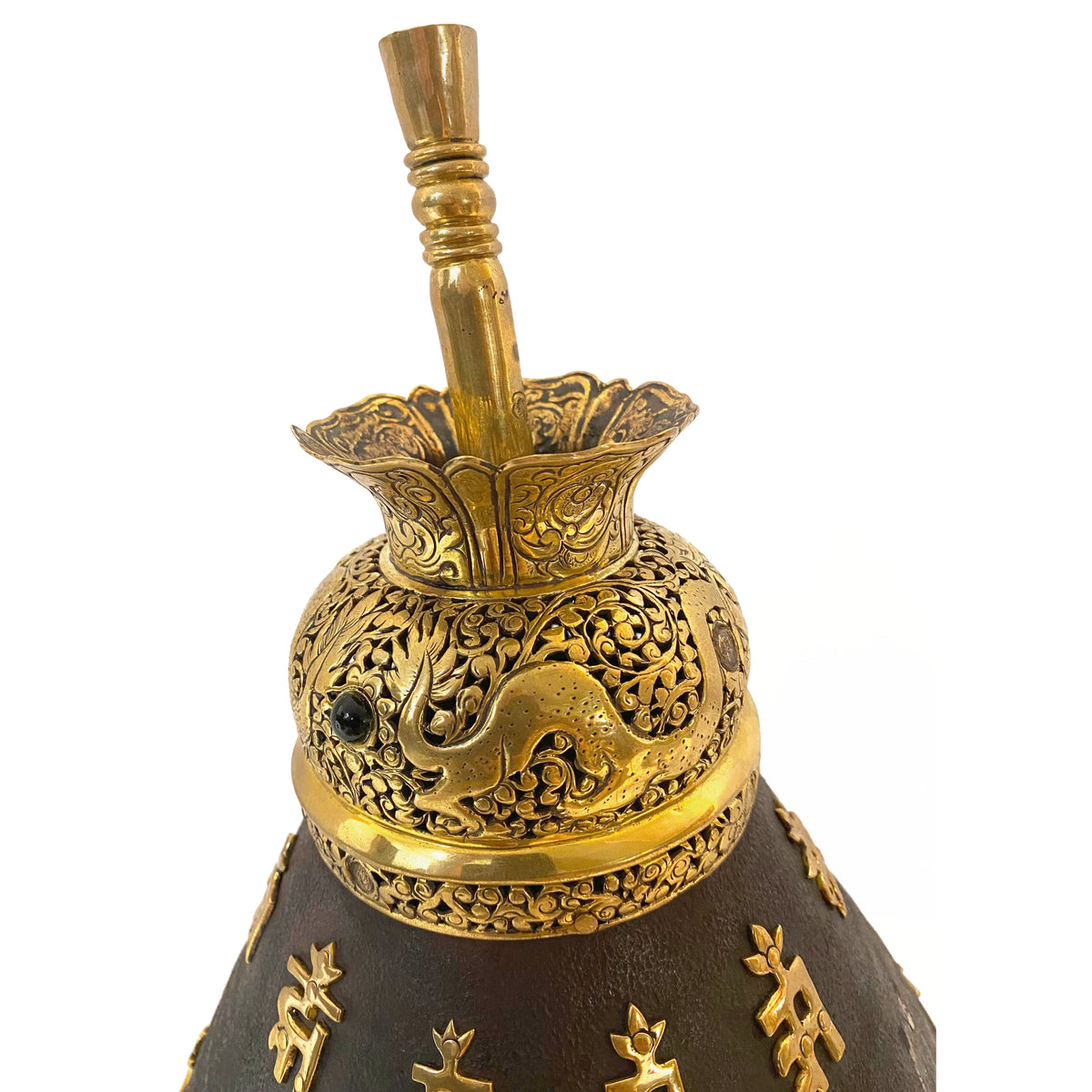 Antique 18th Century Imperial Qing Dynasty Parcel Gilt Iron Chinese Helmet, circa 1750