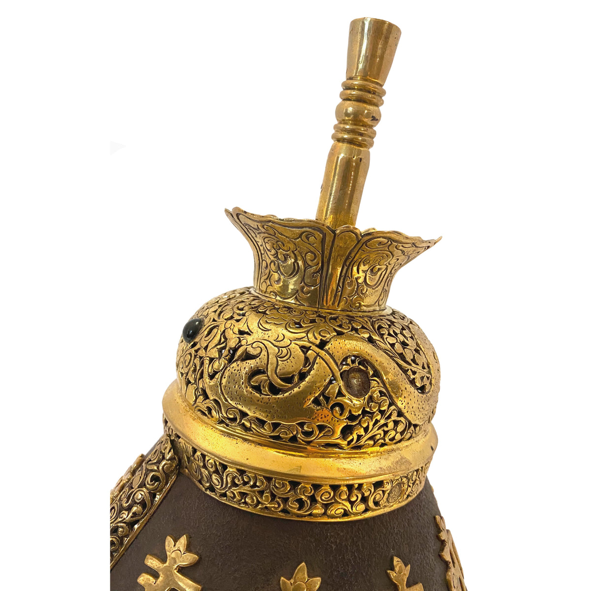 Antique 18th Century Imperial Qing Dynasty Parcel Gilt Iron Chinese Helmet, circa 1750