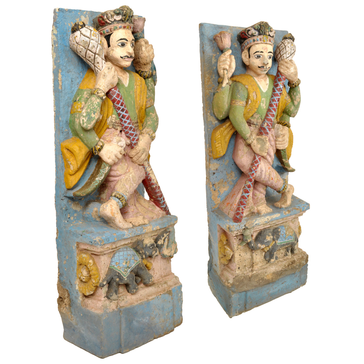 Pair of Antique 19th Century Indian Hindu Carved Stone Temple Guard Statues, circa 1850