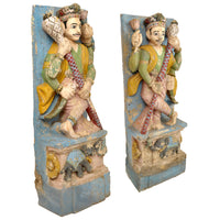 Pair of Antique 19th Century Indian Hindu Carved Stone Temple Guard Statues, circa 1850