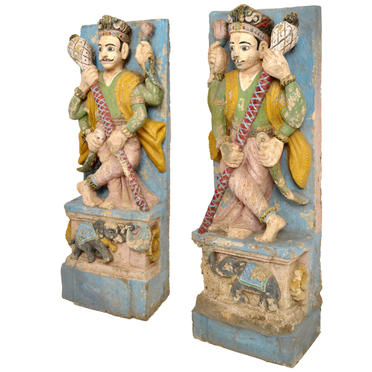 Pair of Antique 19th Century Indian Hindu Carved Stone Temple Guard Statues, circa 1850