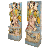 Pair of Antique 19th Century Indian Hindu Carved Stone Temple Guard Statues, circa 1850