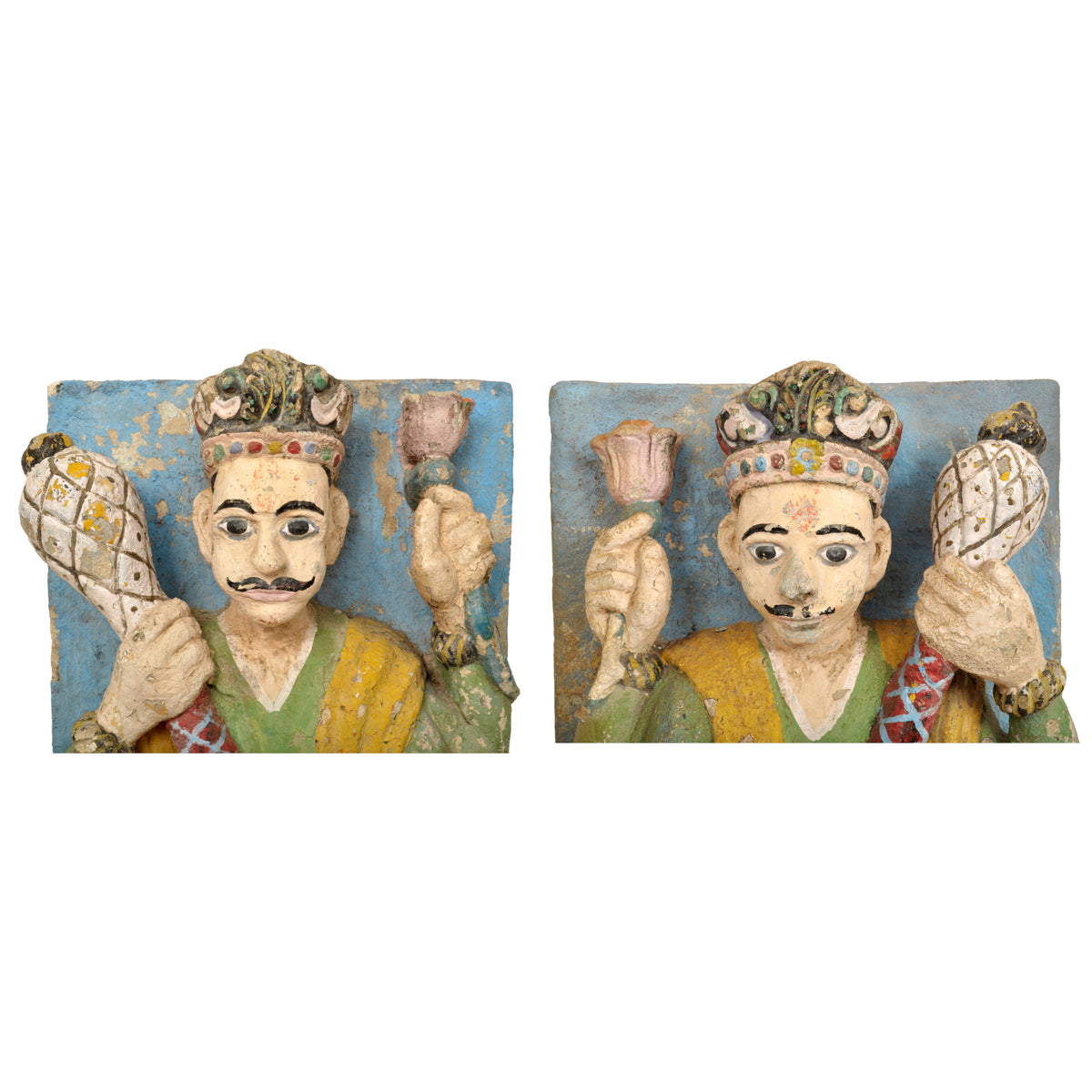 Pair of Antique 19th Century Indian Hindu Carved Stone Temple Guard Statues, circa 1850