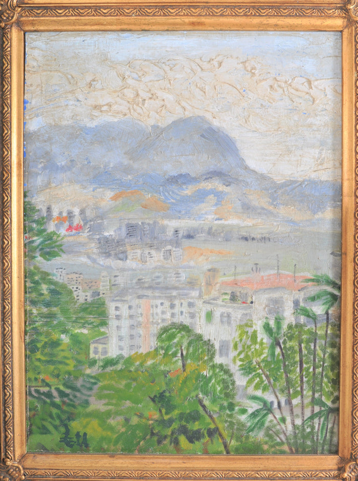 Impressionist Original Oil Painting Landscape of Hong Kong circa 1950s, Chinese Hu Shanyu (1909-1993)