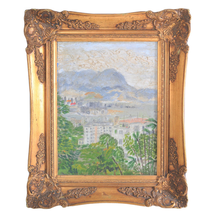 Impressionist Original Oil Painting Landscape of Hong Kong circa 1950s, Chinese Hu Shanyu (1909-1993)