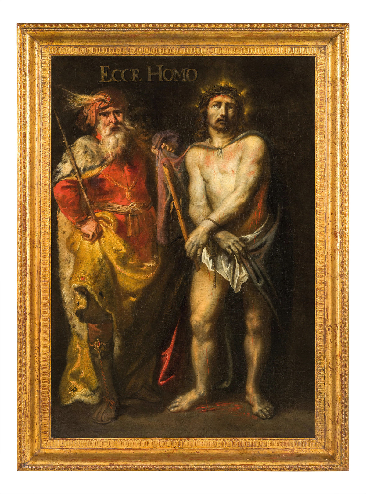 Old Master Flemish Oil on Canvas Baroque Painting Jesus Christ Ecce Homo, Circa 1630
