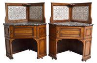 19th Century Pair of Oak Corner Washstands with Minton's Tiles by Maple of London , Circa 1875