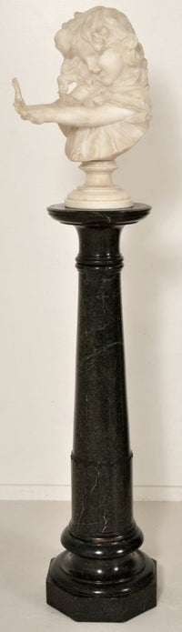 Antique Alabaster Bust on Verde Antico Column by Emilio Fiaschi (1858-1941), Circa 1890