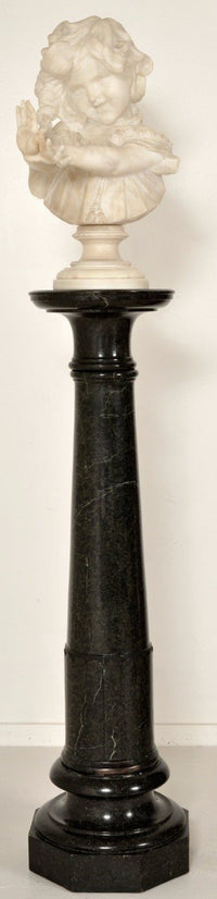 Antique Alabaster Bust on Verde Antico Column by Emilio Fiaschi (1858-1941), Circa 1890