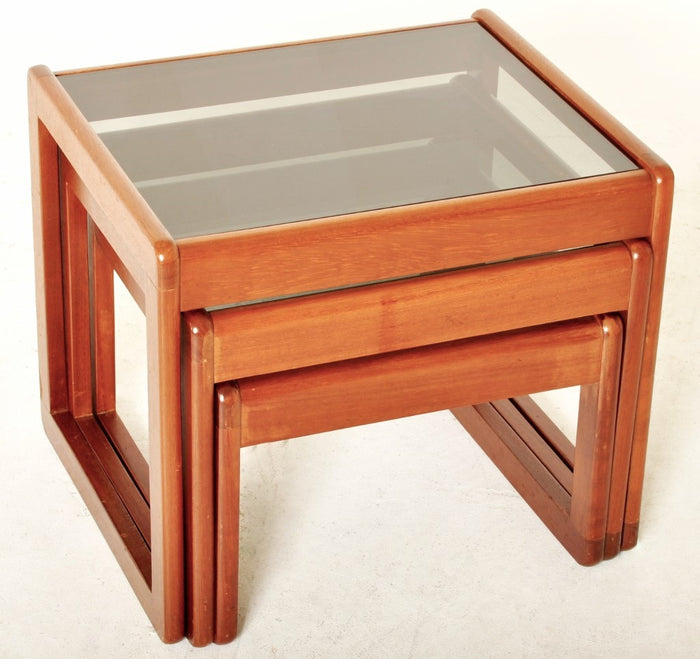 Mid-Century Modern Set of 3 Danish Teak Nesting Tables with Glass Tops, 1960s
