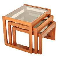 Mid-Century Modern Set of 3 Danish Teak Nesting Tables with Glass Tops, 1960s