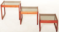 Mid-Century Modern Danish Teak Nest of Tables with Smoked Glass, 1960s