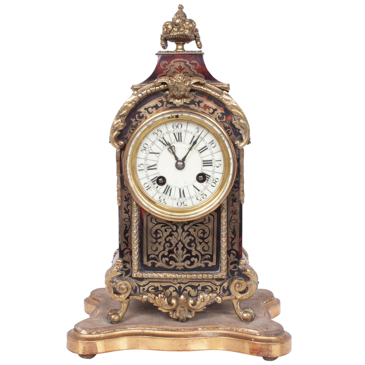 Antique French Tortoiseshell & Brass Inlaid Boulle Ormolu 8 Day Clock Paris 1880