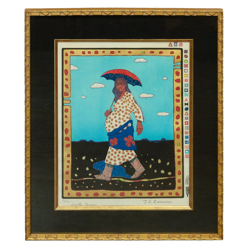 Native American Kiowa/Caddo Peoples Woodcut in Colors "New Indian Art" Pop Art