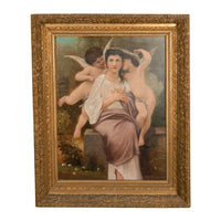Large Antique French 19th Century Oil Canvas Painting "Hearts Awakening" Cherubs by William-Adolphe Bouguereau, 1892