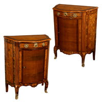 Pair Antique 18thC French Louis XV Inlaid Marquetry Ormolu Tambour Cabinets 1780