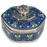 Antique Art Deco King Tut Egyptian Revival Silver Gilt Enamel Cloisonne Box 1925