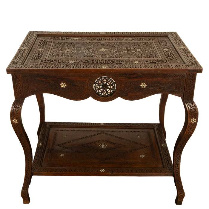 Antique Islamic Moorish Arab Mother-of-Pearl Inlaid & Carved Table Damascus 1890