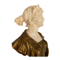 Antique Art Nouveau Female Carrara Marble Gilt Bronze Bust Statue Sculpture by Gustave Van Vaerenbergh 1900