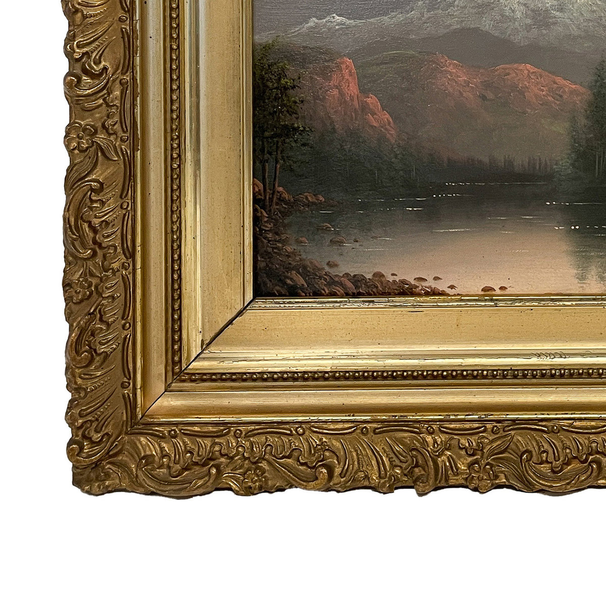Antique American Realist Oil Painting Landscape Mount Hood at Sunset Oregon by Eliza Barchus, 1900
