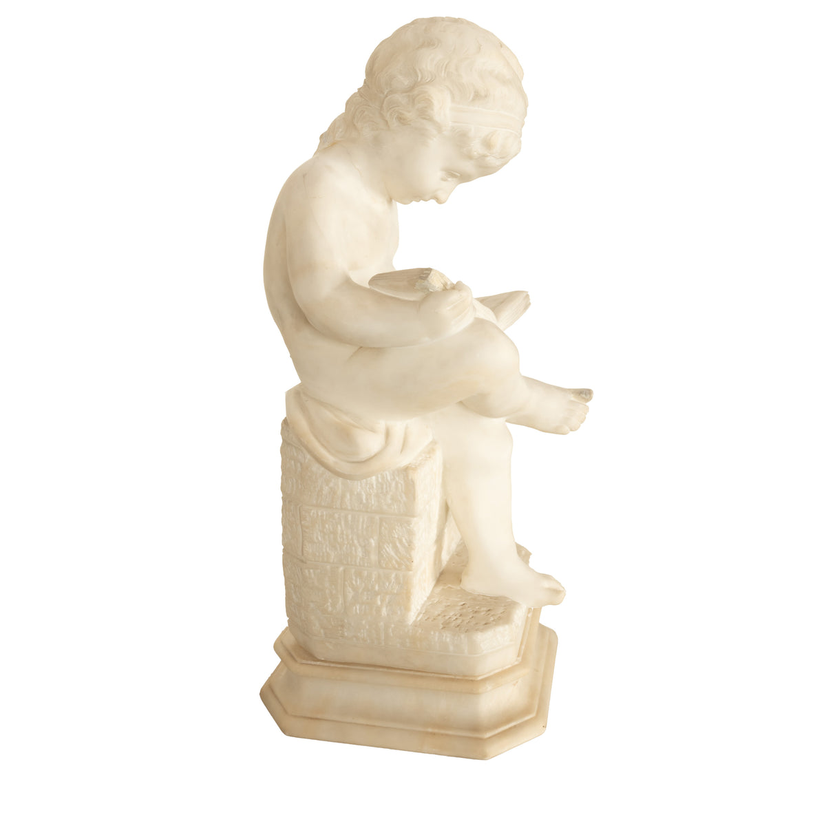 Antique Italian Grand Tour Marble Sculpture Statue Pedestal Putto Child Reading Antonio Canova 1890