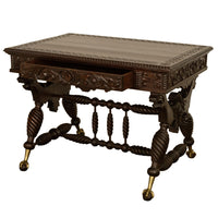 Aesthetic Movement Merklen Brothers Carved Walnut Library Table Desk NY 1890