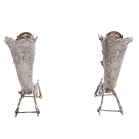 Pair Antique German Repoussé 800 Silver Cornucopia Cherub Vases Hanau 1890