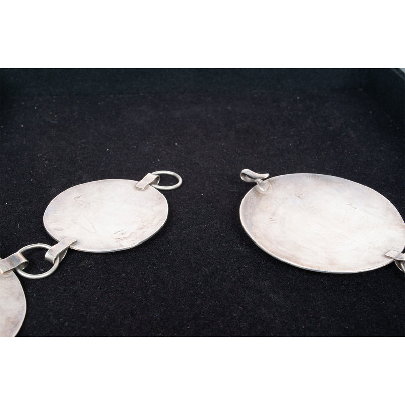 MCM Native American Navajo Silver Engraved Storyteller Concho Belt Willie Yazzie circa 1960