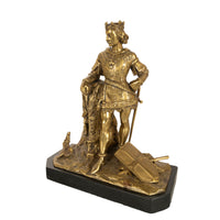 Antique French Gilt Bronze Statue Medieval King Louis VII Knight Templar 1880