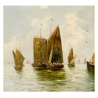 Pair Antique 19th Century Oil Canvas Paintings Dutch Marine Nautical Ships Seascapes by F. Lohse 1870