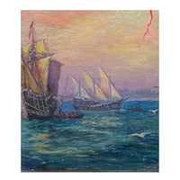 Antique American Nautical Ships Oil Painting "The Discovery" Jamestown Virginia by William Steeple Davis 1921