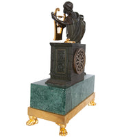 Antique French Empire Gilt Bronze & Marble Statue Clock of Homer by Ravrio 1810