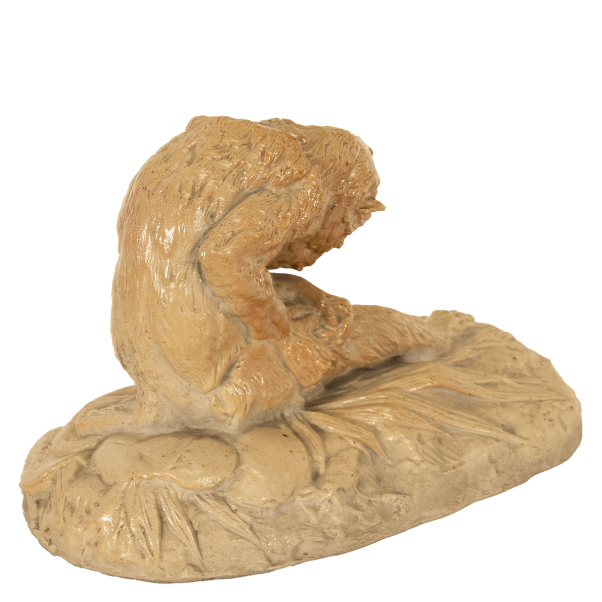 Antique French Sevres Terracotta Ceramic Monkey Snail Animalier Statue Sculpture by Emmanuel Fremiet, 1905
