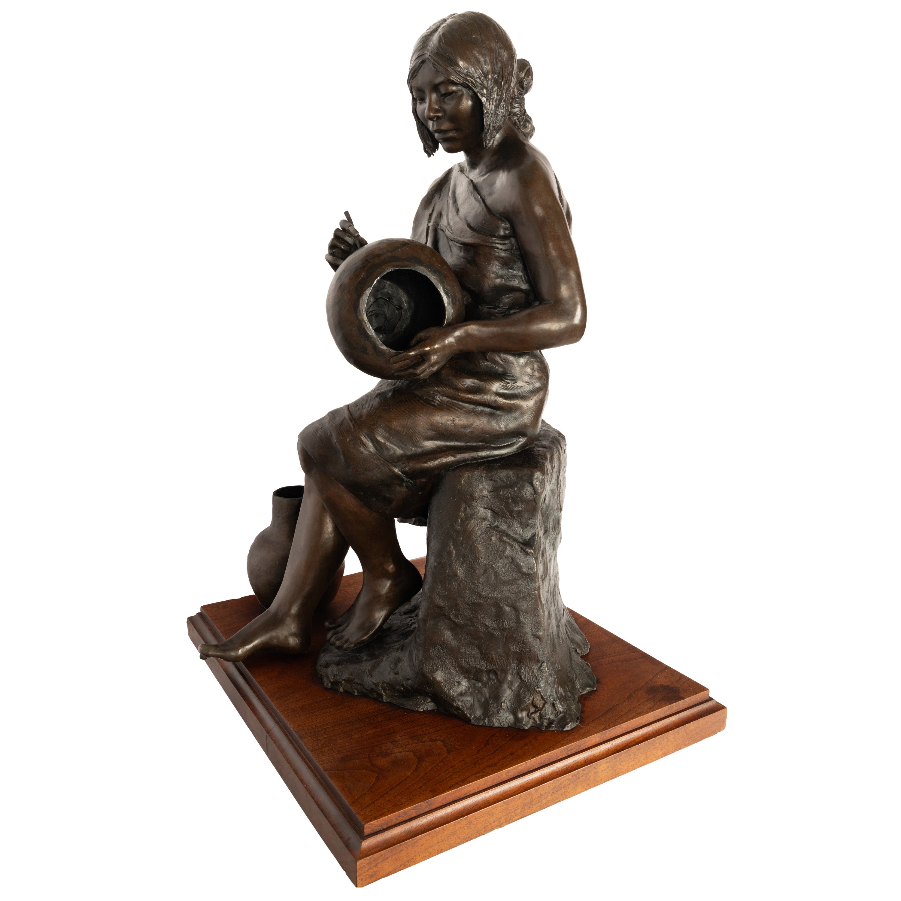 The Potter of Zia Bronze Sculpture Statue Young Native Pueblo