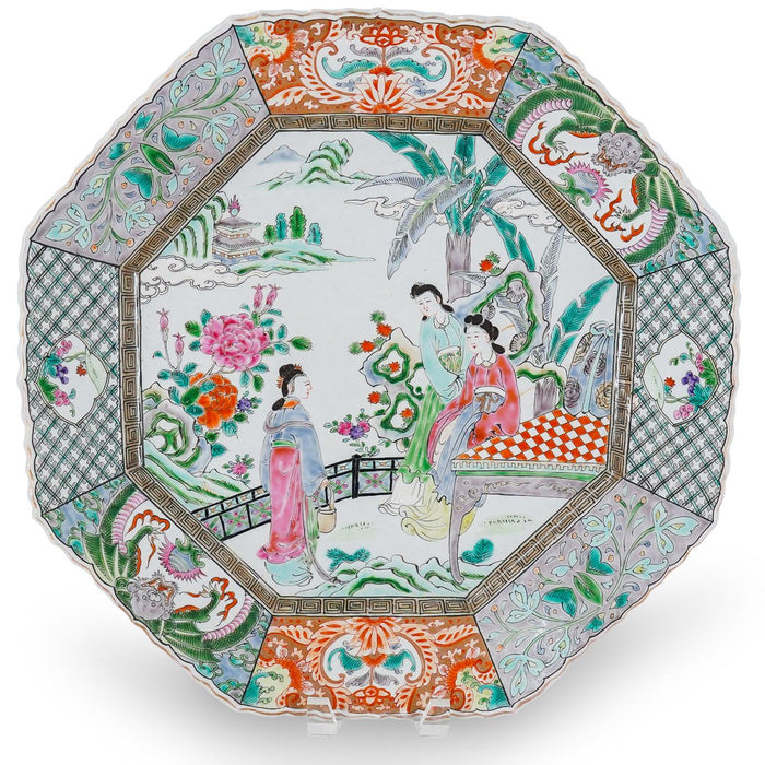 Pair Large Antique Chinese Qing Famille Rose Porcelain Chargers Plates 1850